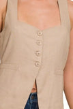 Zenana Linen Tie-back 4-button Vest with Lining