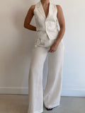 Devine Lapel Collar Sleeveless Top and Pants Set