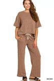 Zenana Raised Rib Short Sleeve Tee & Pants Set