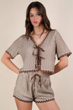 VERY J Wave Trim Detail Knit Top & Shorts Set