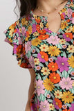 Umgee Full Size Floral Printed Smocked Top Plus Size