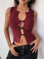 Perfee Ribbed Knot Button Cropped Tank