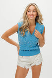 BiBi Chevron Pointelle Pearl Knit Top