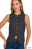 Zenana Linen Button Down Vest
