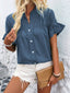 Button Down Ruffled Short Sleeve Shirt