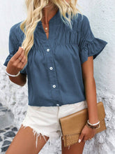 Button Down Ruffled Short Sleeve Shirt