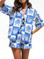 Printed Button Down Short Sleeve Top and Shorts Set