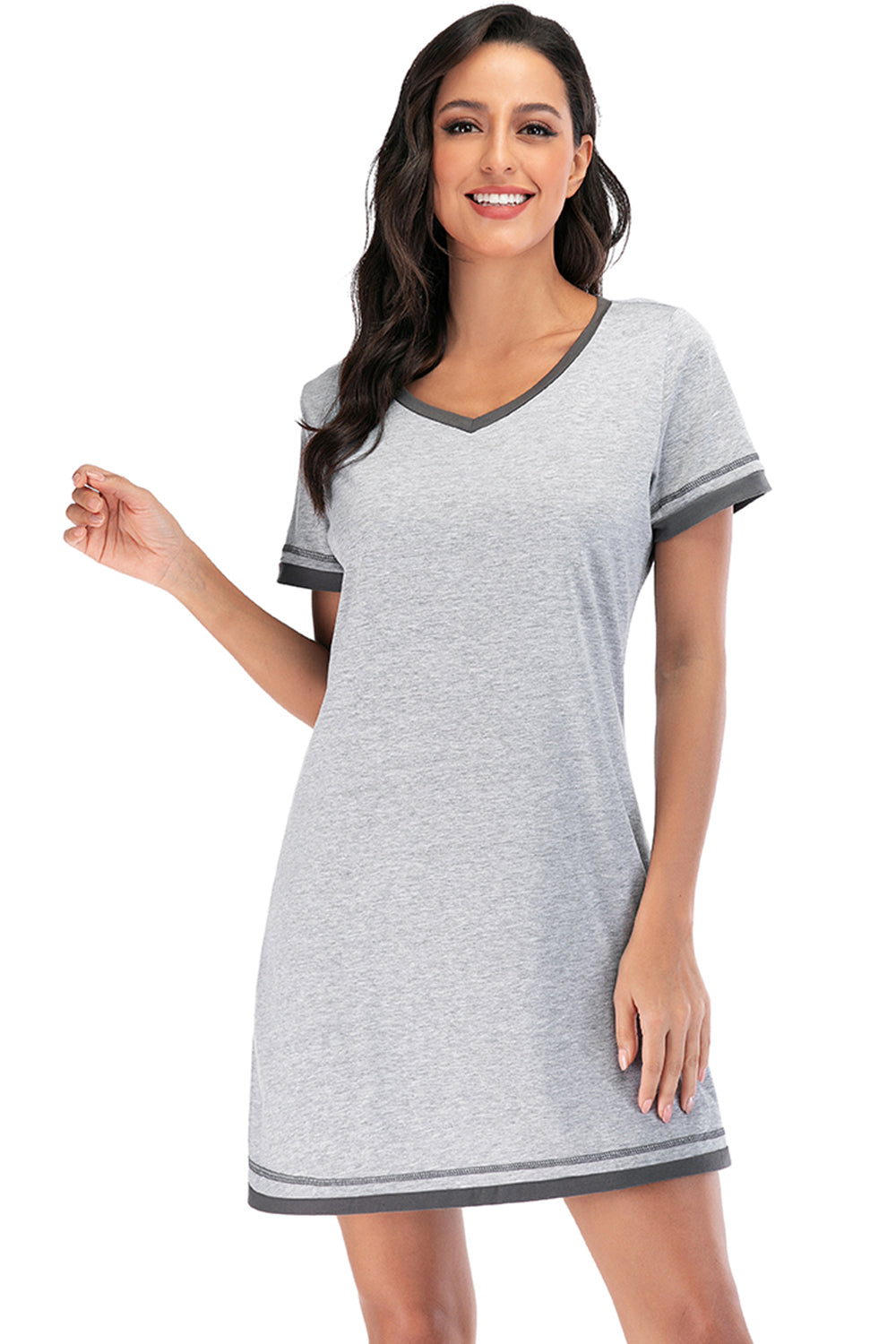 Contrast Trim Short Sleeve Lounge Dress - felvior