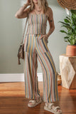 Striped Smocked Cami Top and Wide Leg Pants Set