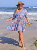 Plus Size Printed V-Neck Tiered Mini Dress