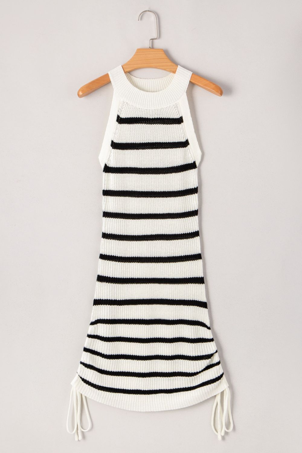 Contrast Striped Drawstring Detail Sleeveless Sweater Dress - felvior
