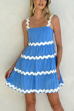 Contrast Trim Square Neck Tiered Dress