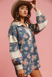 BiBi Washed Floral Denim Romper With Contrast Collar