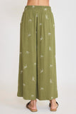 Umgee Full Size Lace Drawstring Embroidered Bow Wide Leg Pants Plus Size
