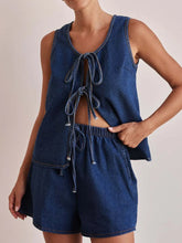 Tie Front Vest and Shorts Denim Set