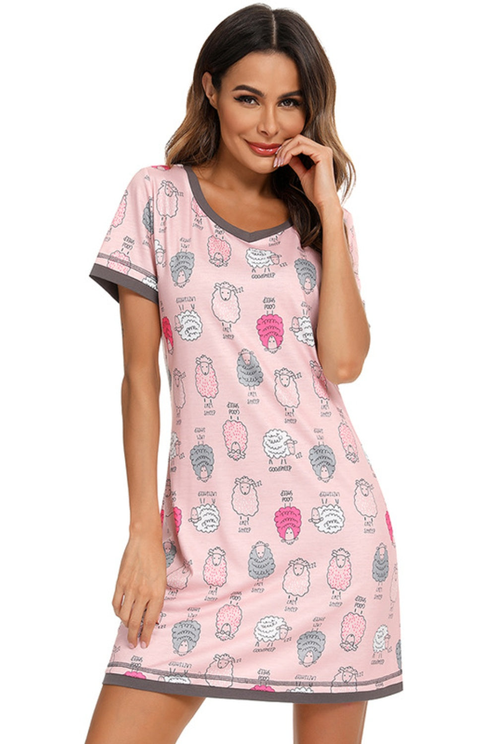 Contrast Trim Short Sleeve Lounge Dress - felvior
