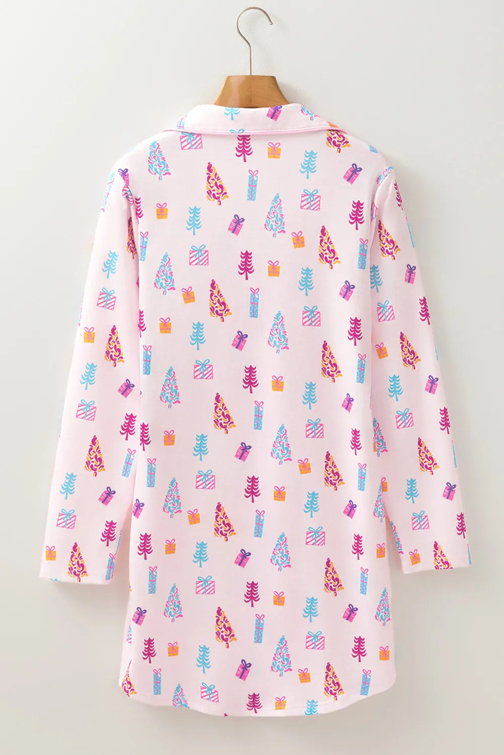 Printed Collared Neck Long Sleeve Lounge Dress - felvior