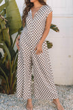 Checkered Print Crew Neck Wide Leg Jumpsuit