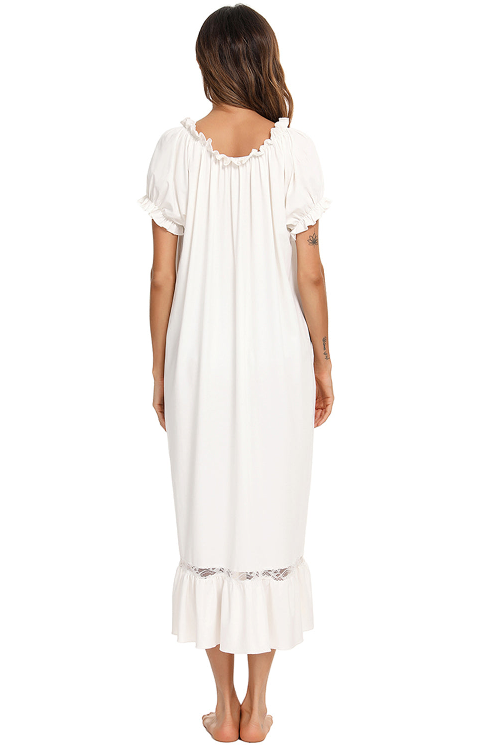 Lace Detail Short Sleeve Lounge Dress - felvior