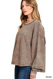 Zenana Acid Washed Exposed-Seam Sweatshirt