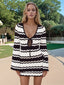 Wavy Striped Tied Front Long Sleeve Cover-Up Dress