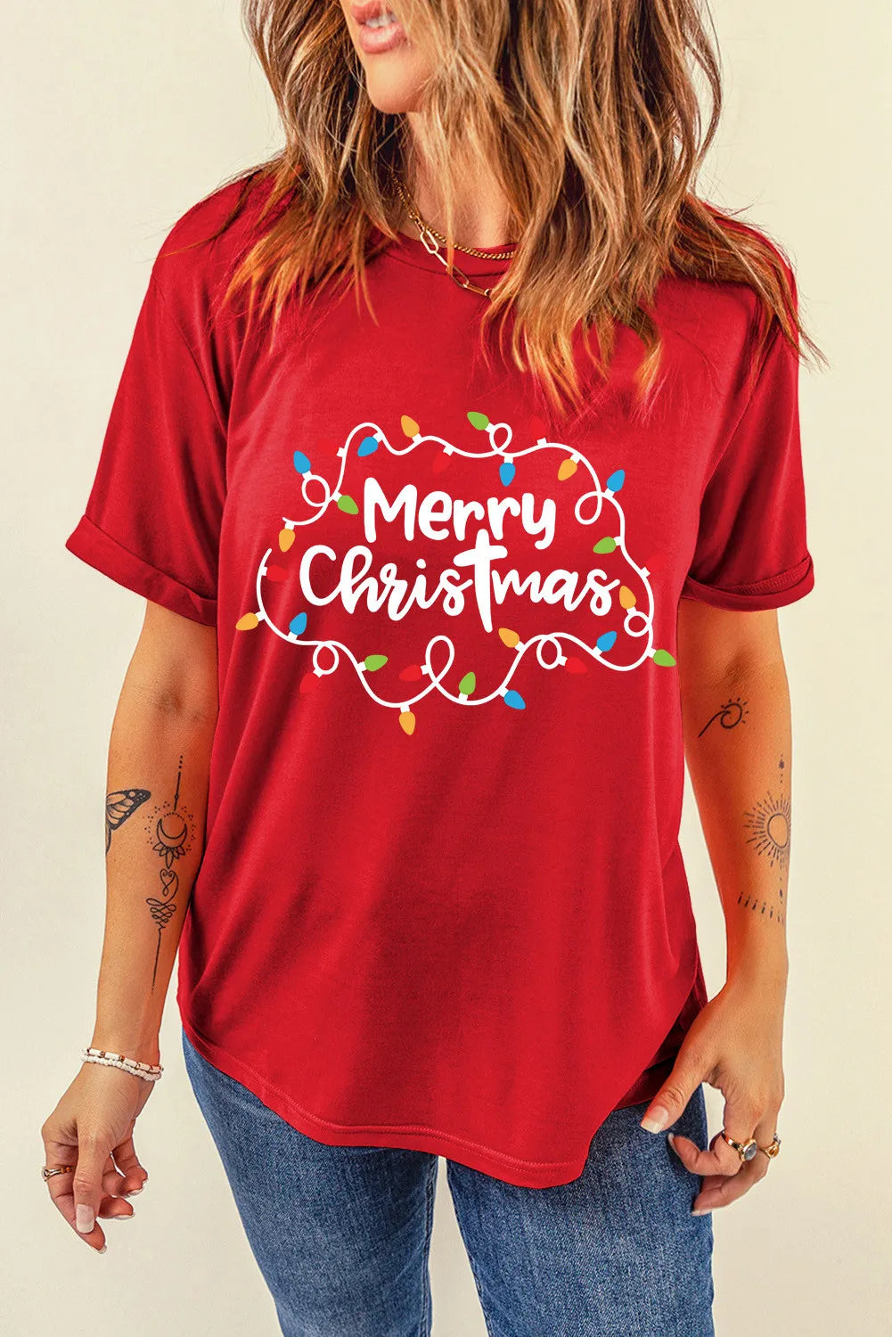 MERRY CHRISTMAS Round Neck Short Sleeve T-Shirt - felvior