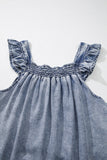 Ruffled Shirred Denim Top