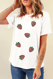 Sequin Strawberry Crew Neck Short Sleeve T Shirt