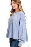 Zenana Acid Washed Exposed-Seam Sweatshirt