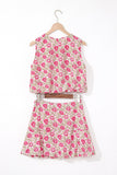 Floral Print Cropped Tank and Mini Skirt Set