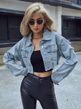 Distressed Raw Hem Cropped Denim Jacket