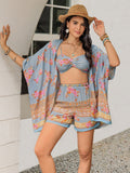 Printed Bra, Shorts and Cover Up Three-Piece Set