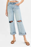 RISEN Full Size Mid Rise Fit Boyfriend Jeans with Cuff Plus Size