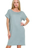 Zenana Rolled Short Sleeve Round Neck Dress