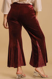 Umgee Full Size Sequin Elastic Waist Velvet Stretch Flare Leg Pants Plus Size