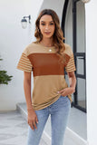 Color Block Round Neck Short Sleeve T-Shirt