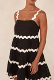 Contrast Trim Square Neck Tiered Dress