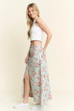 Jade By Jane Full Size Floral Print Front Slit Denim Maxi Skirt Plus Size