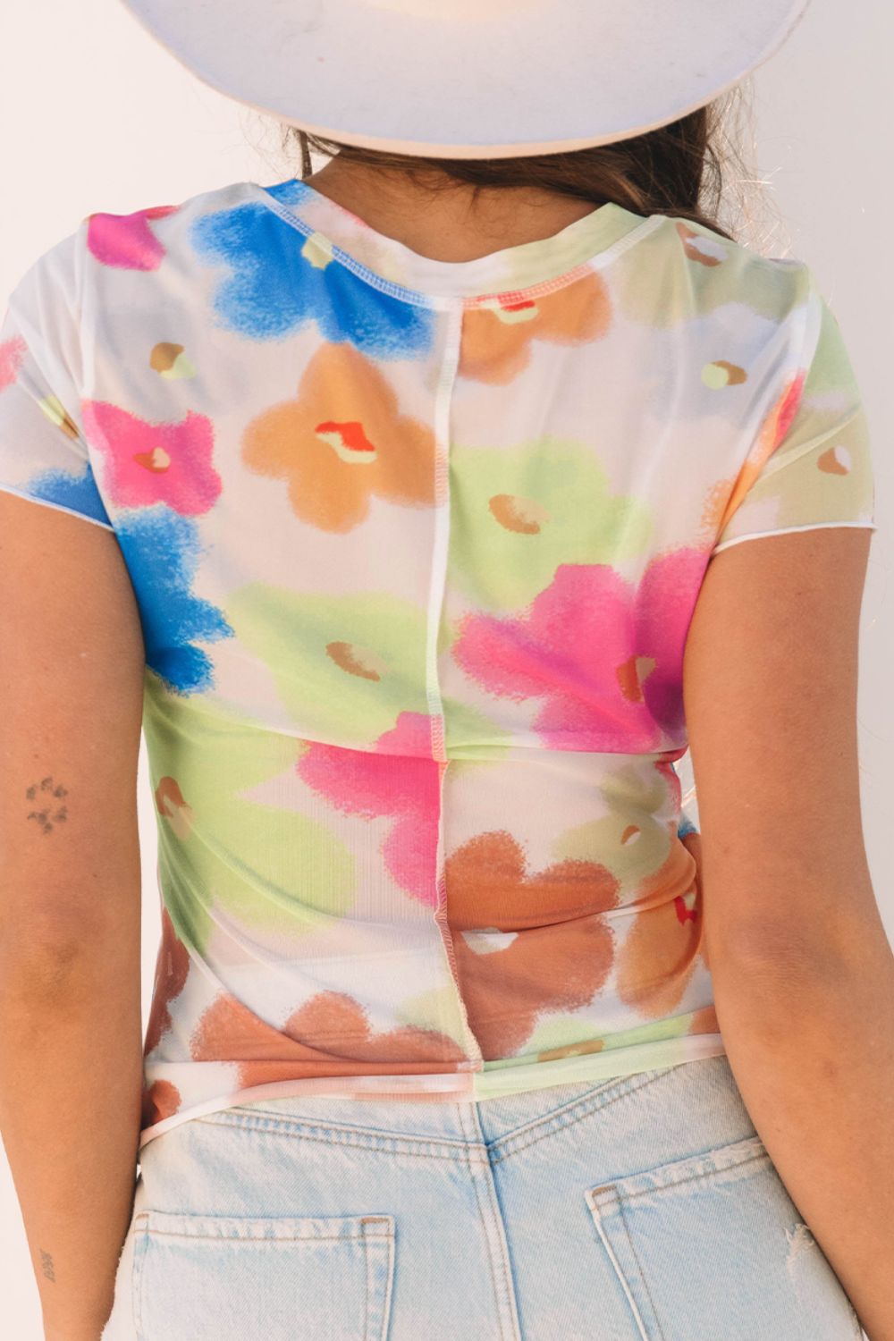 Printed Round Neck Short Sleeve Blouse - felvior