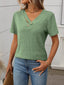 Ribbed V-Neck Short Sleeve T-Shirt