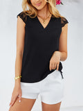 Lace Detail V-Neck Cap Sleeve T-Shirt