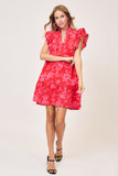 Umgee Full Size Two Tone Floral Print Ruffle Cap Sleeve Mini Dress Plus Size