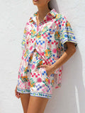Printed Button Down Short Sleeve Top and Shorts Set