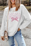 MAMA Bow Round Neck Long Sleeve Sweatshirt
