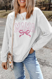MAMA Bow Round Neck Long Sleeve Sweatshirt
