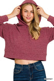 Zenana Drop Shoulder Ribbed Crop Hoodie