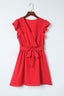 Polka Dot Surplice Neck Tie Waist Dress
