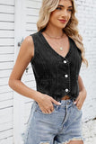 Button Down V-Neck Denim Vest