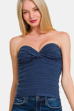 Zenana Ruched Twisted Sweetheart Neck Top