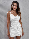 Side Drawstring Ruched Cowl Neck Mini Cami Dress